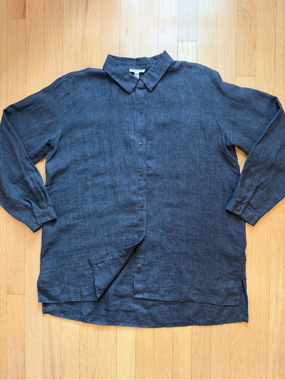 Eileen Fisher - Graphite Organic Linen Delave Button-Down Shirt